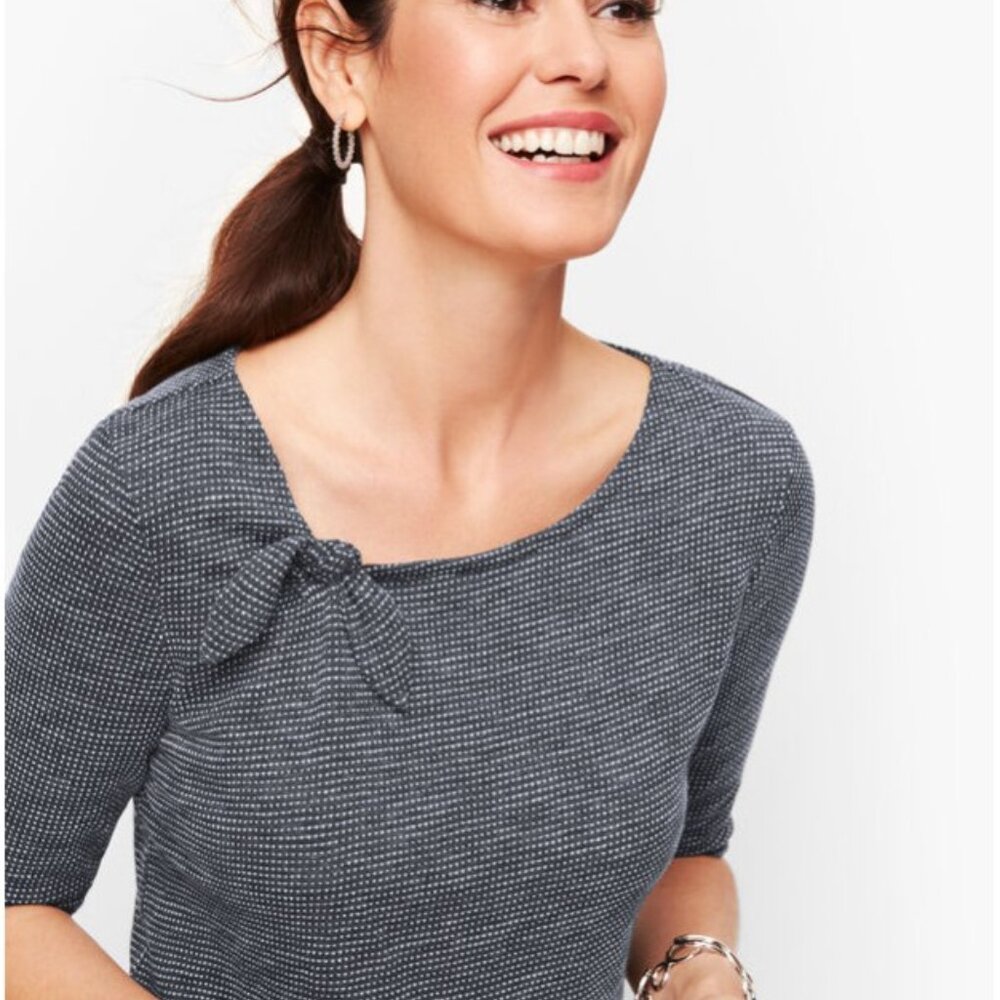 Talbots Tie Detail Tee Bird's Eye Fitted‎ Top size Medium